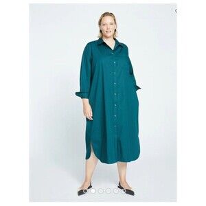 Universal Standard Odeon Poplin Shirt Dress Button Down Green Large 22/24 Tunic